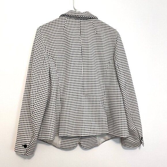 TALBOTS Plus Size Textured Checked Blazer Cream Black Check One Button Jacket 1X - Picture 9 of 16